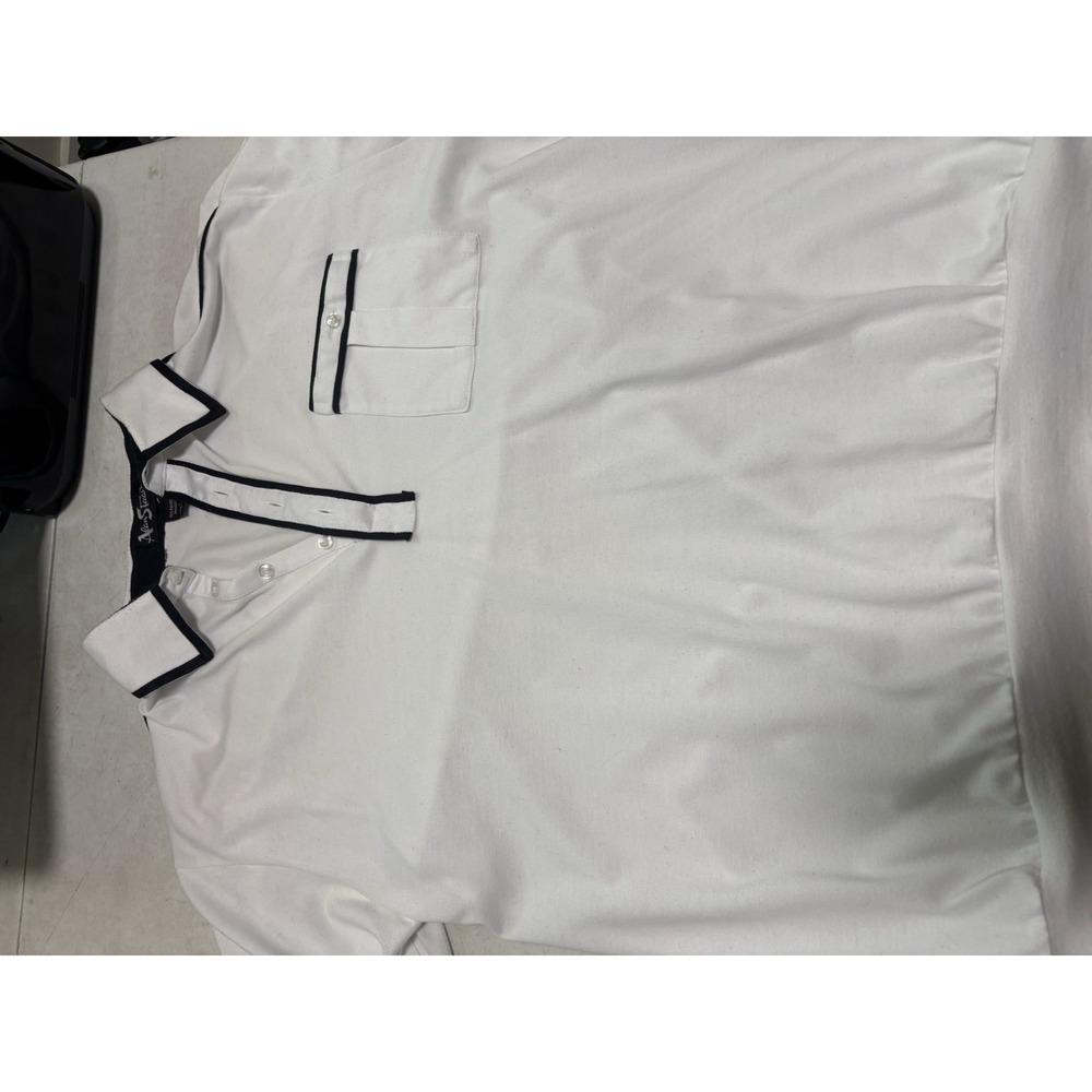 VINTAGE Alan Stuart Shirt‎ Men's Large White Banded Waistband 80s Polo Golf *